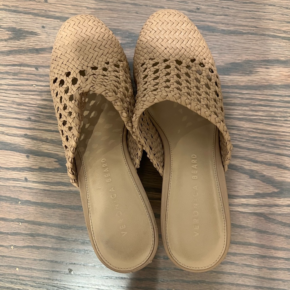 Veronica Beard Tan Woven Mules